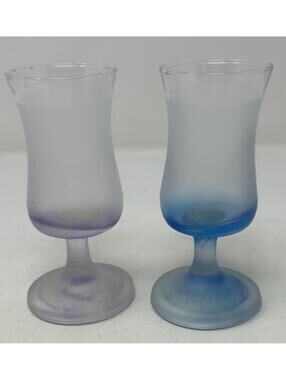 Boulder Beach Frosted Shot Glasses Colorful Base Purple Bottom and Blue Bottom
